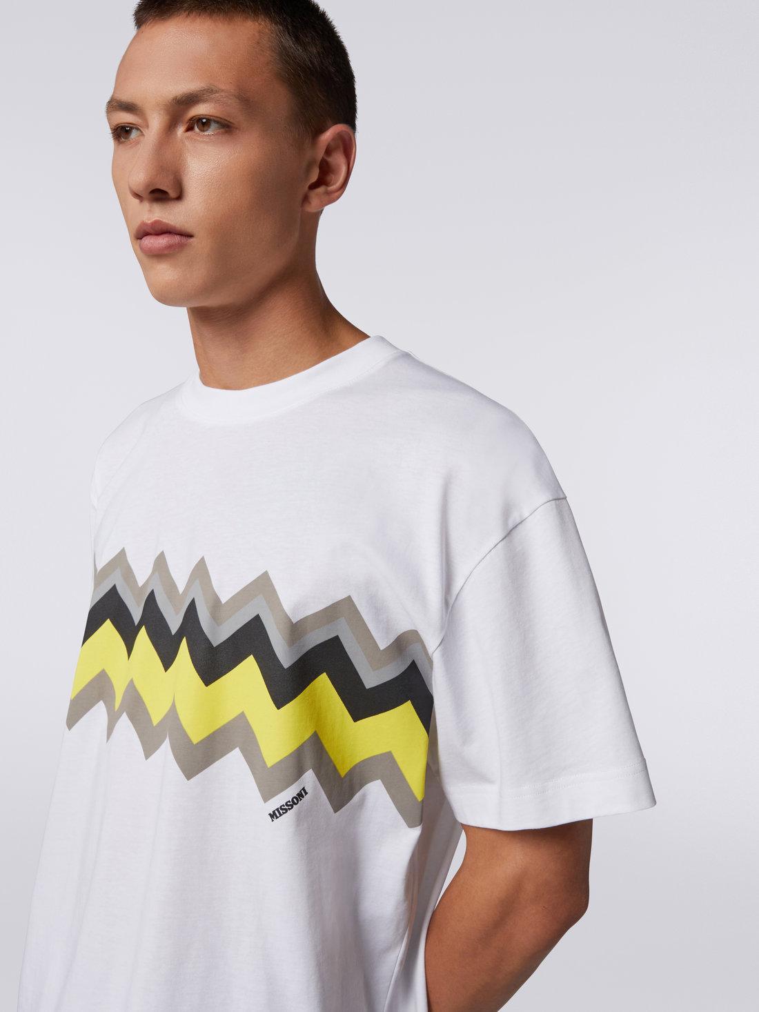 Zigzag cotton jersey crew-neck T-shirt White, Yellow & Grey | Missoni Product Image