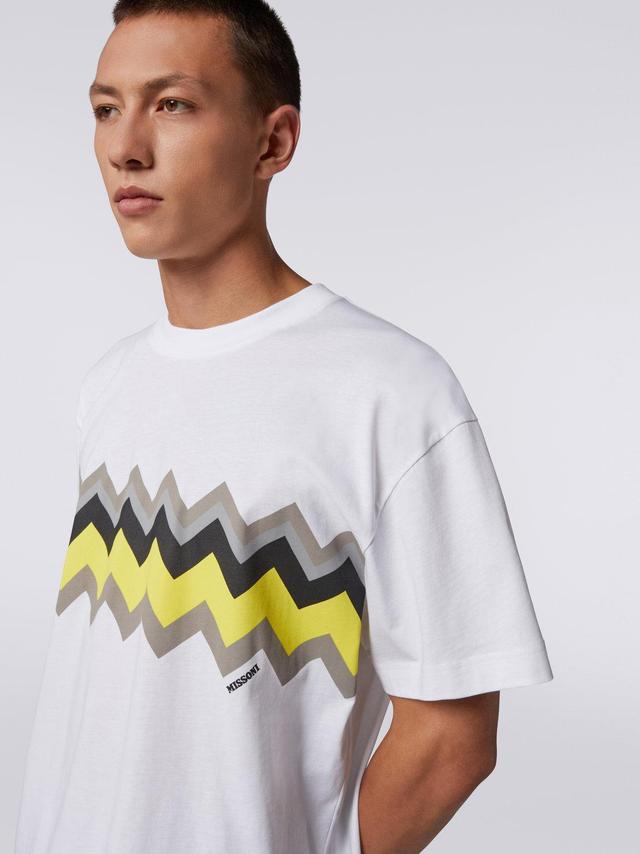 Zigzag cotton jersey crew-neck T-shirt White, Yellow & Grey | Missoni Product Image