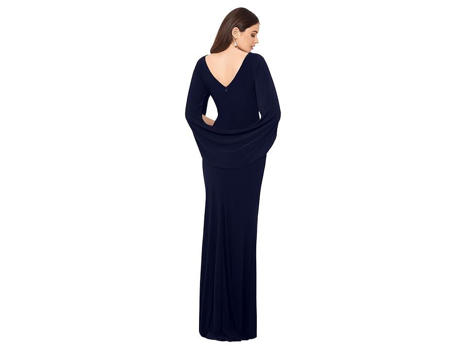 Betsy & Adam Long Jersey Ruched Drape Back Dress Women's Dress Product Image