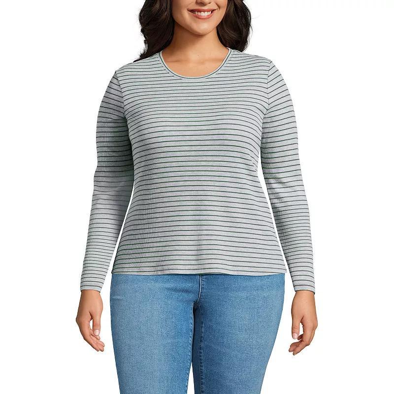 Plus Size Lands End Long Sleeve Baby Waffle Crewneck T-Shirt, Womens Product Image