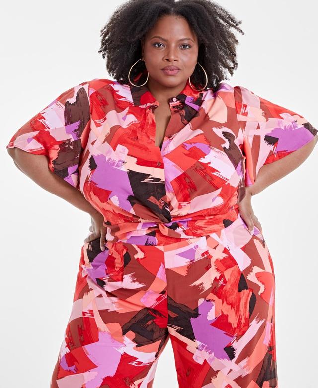 Nina Parker Trendy Plus Size Cropped Knot-Hem Top, Created for Macys Product Image