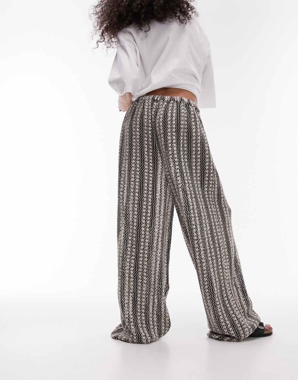 Topshop knitted beach pants in monochrome Product Image