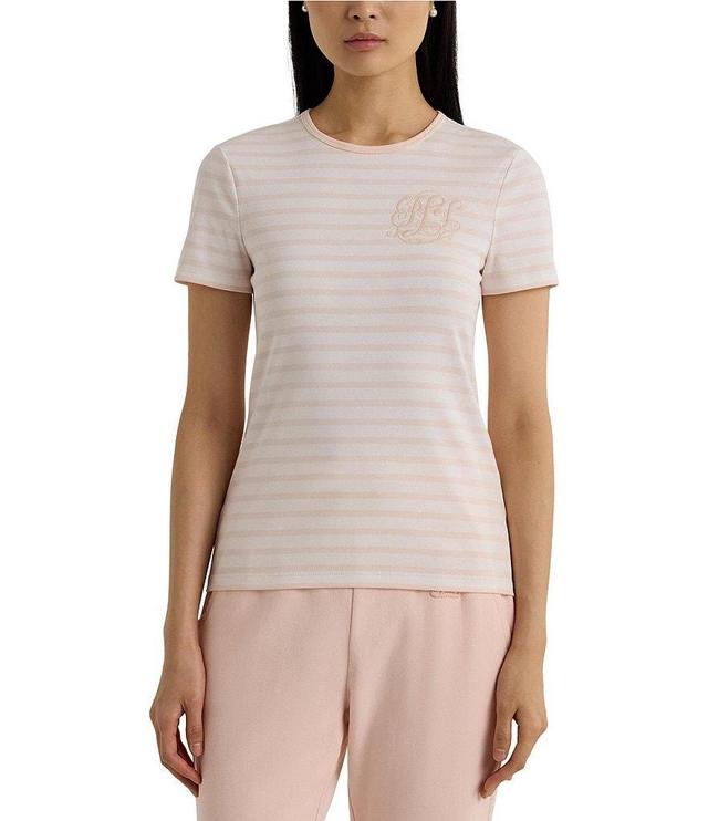 Lauren Ralph Lauren Stretch Stripe Embroidered Chest Crew Neck Short Sleeve Tee Shirt Product Image