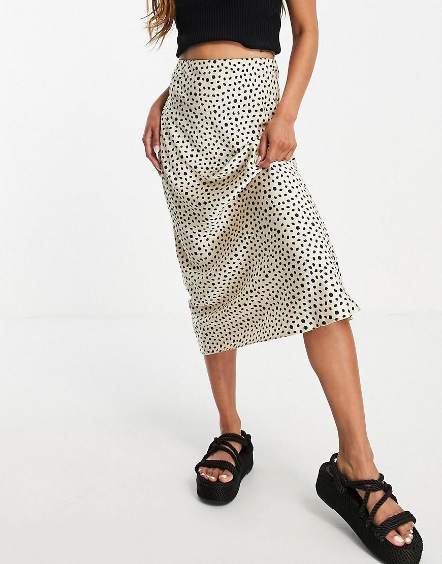 ASOS DESIGN satin bias midi skirt in leopard print product image