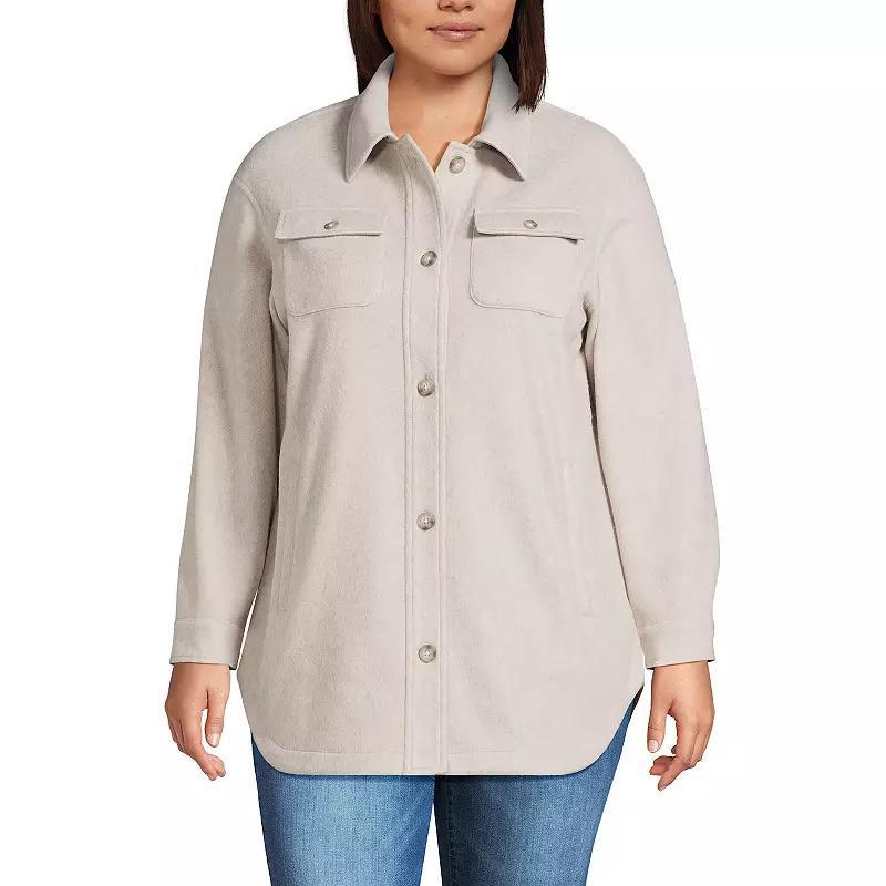 Plus Size Lands End Luxe Fleece Button-Up Shacket, Womens Deep Grey Product Image