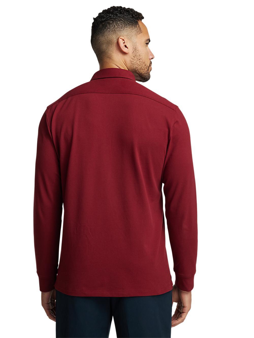 Cotton/Spandex Pique Three Button Polo - Burgundy Product Image