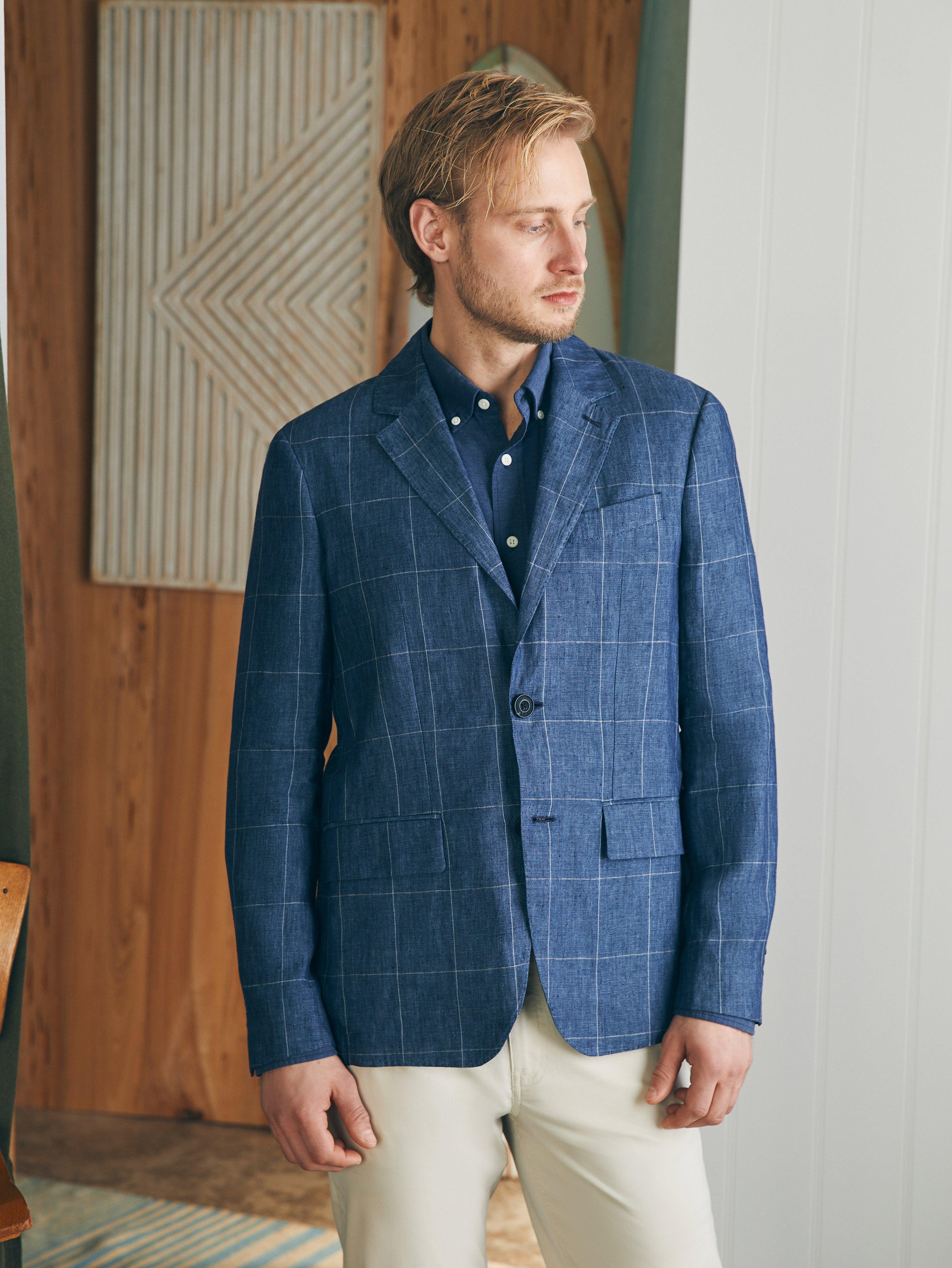 Reserve Linen Windowpane Blazer - Blue Steel Plaid Male Product Image