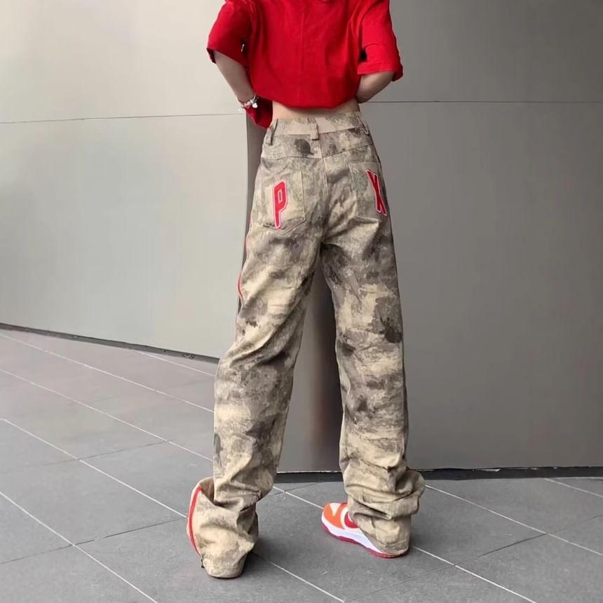 Mid Waist Camo Print Wide Leg Pants product image