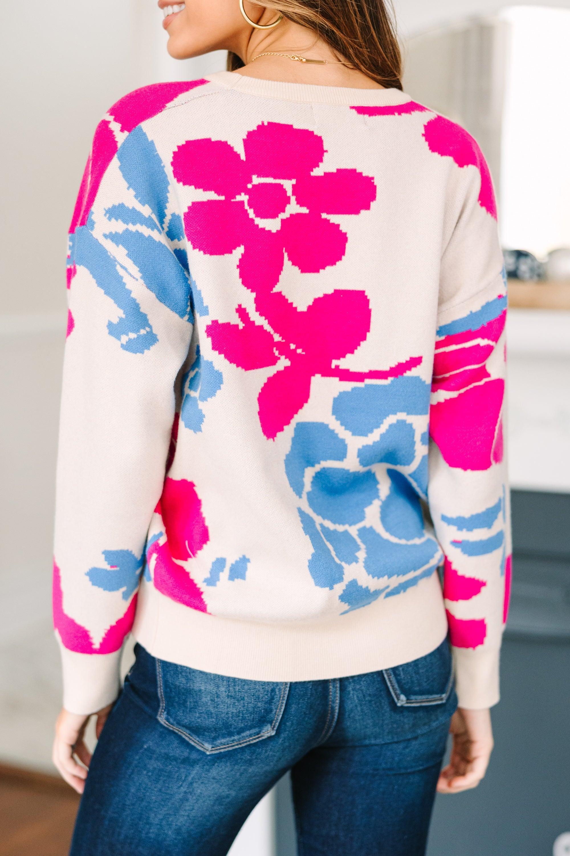 Show Your Here Ivory White Floral Sweater Female Product Image