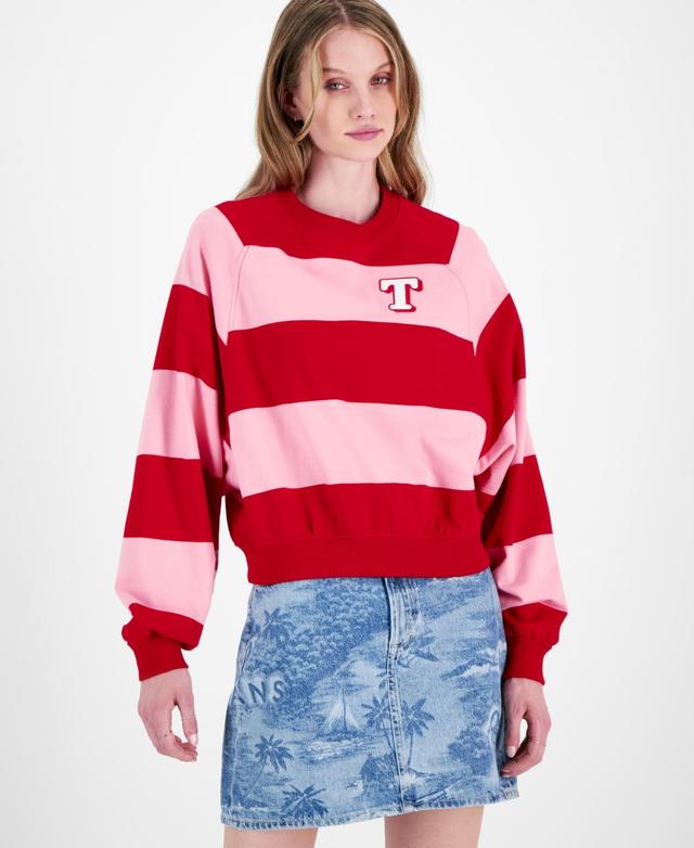 Tommy Jeans Womens Striped Letterman Crewneck Cotton Sweatshirt Hawaiian Print Denim Mini Skirt Product Image