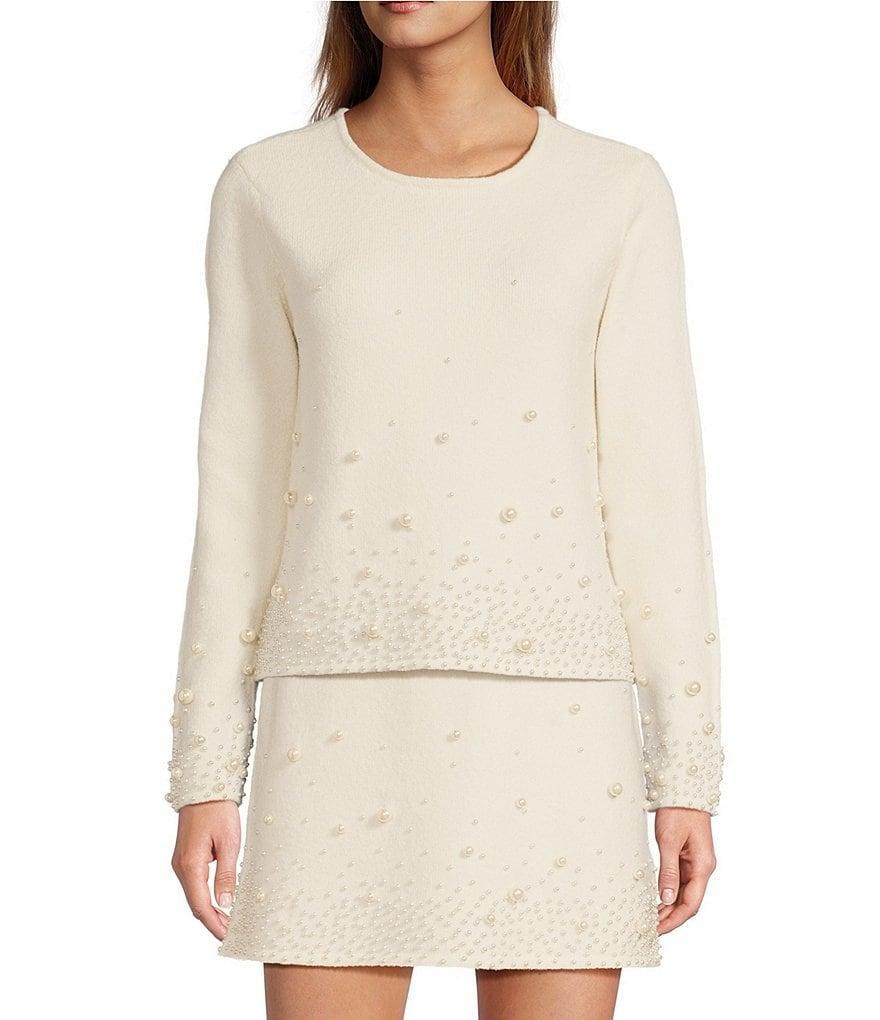 Antonio Melani Gia Pearl Embellishment Crew Neck Long Sleeve Sweater Product Image