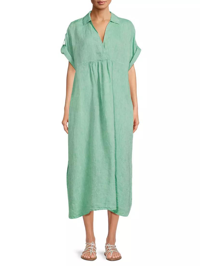 Orsola Linen Cuffed-Sleeve Midi-Dress Product Image