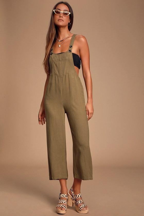 Torrey Olive Green Wide-Leg Overalls Product Image