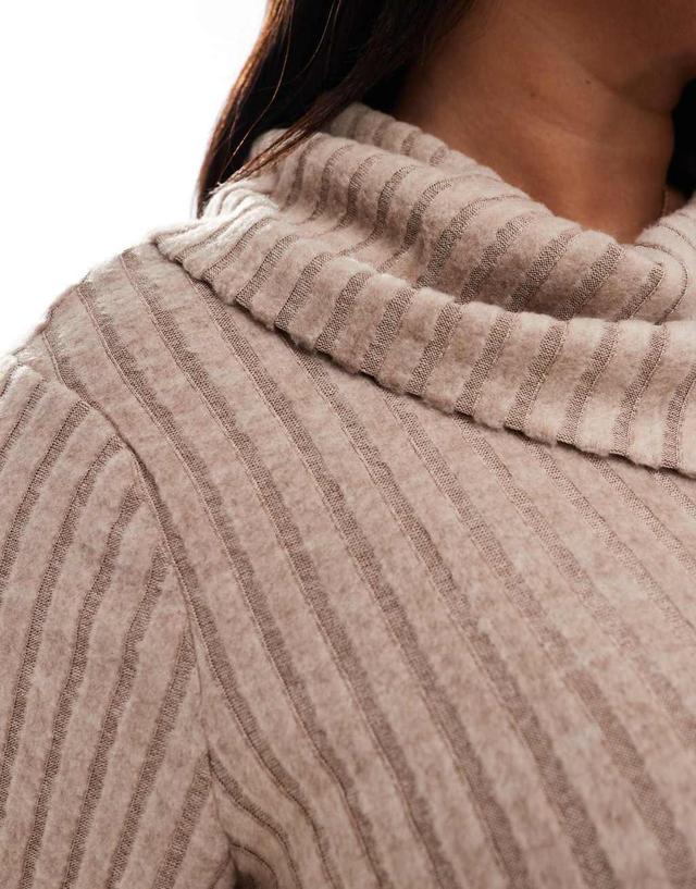 Vero Moda Curve foldover ribbed jersey top in beige - part of a set Product Image