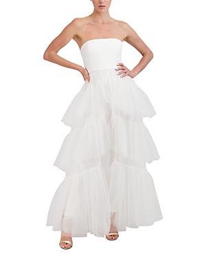 Womens Strapless Tiered Tulle Overlay Jumpsuit Product Image