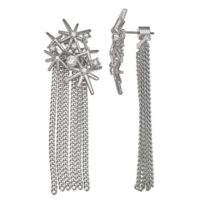 Simply Vera Vera Wang Silver Tone Crystal Starburst Chain Linear Drop Earrings, Womens, Clear Product Image