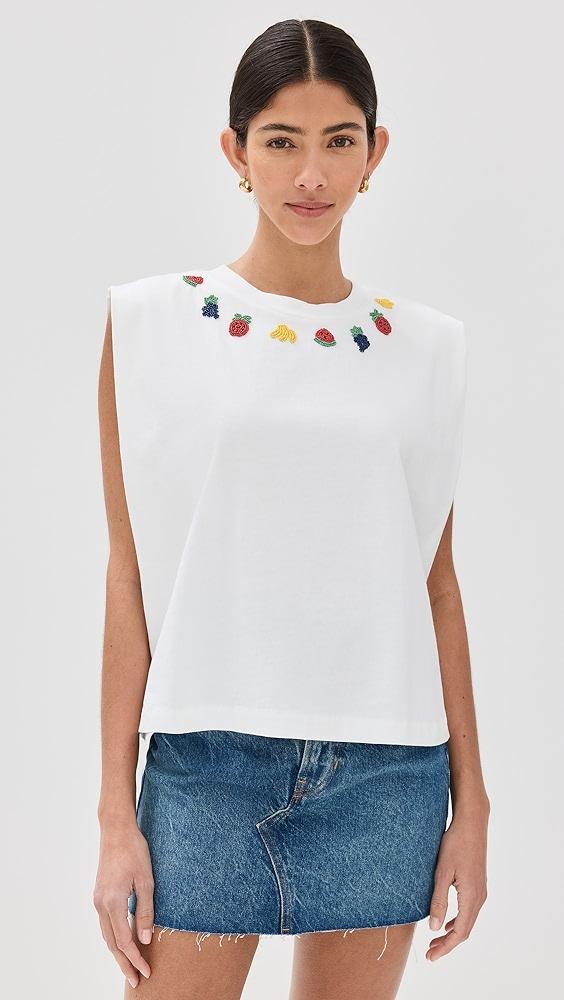 FARM Rio Beaded Fruits White Sleeveless T-Shirt | Shopbop Product Image