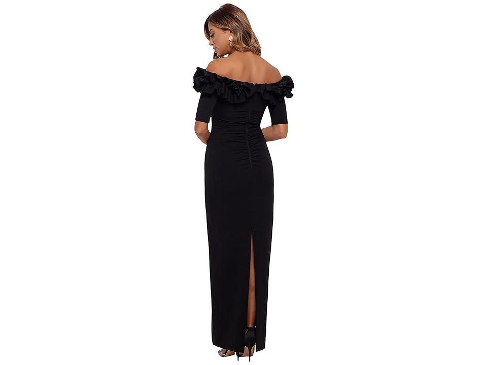 Xscape Evenings Off the Shoulder Ruffle Crepe Trumpet Gown Product Image