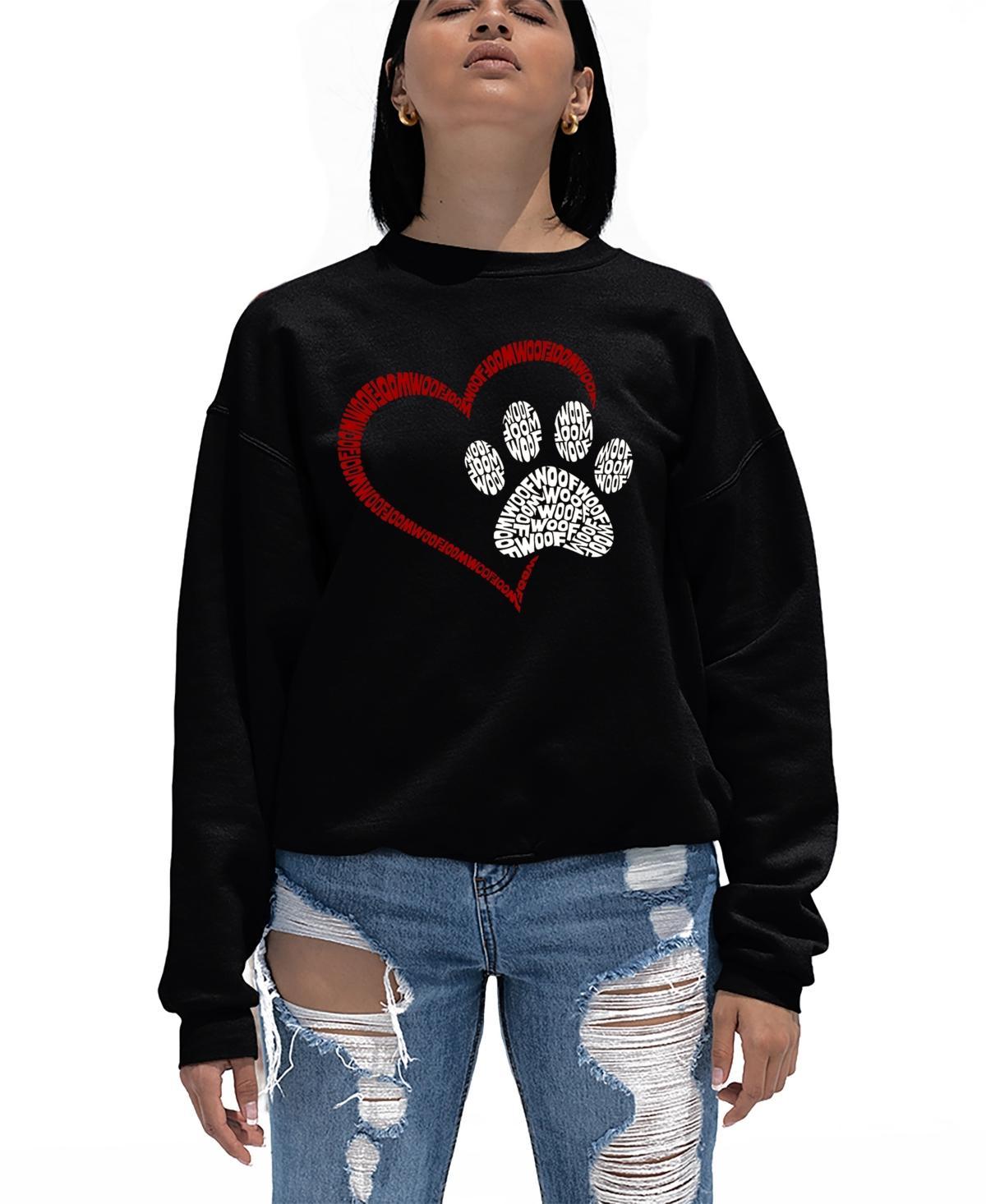 La Pop Art Womens Word Art Paw Heart Crewneck Sweatshirt Product Image