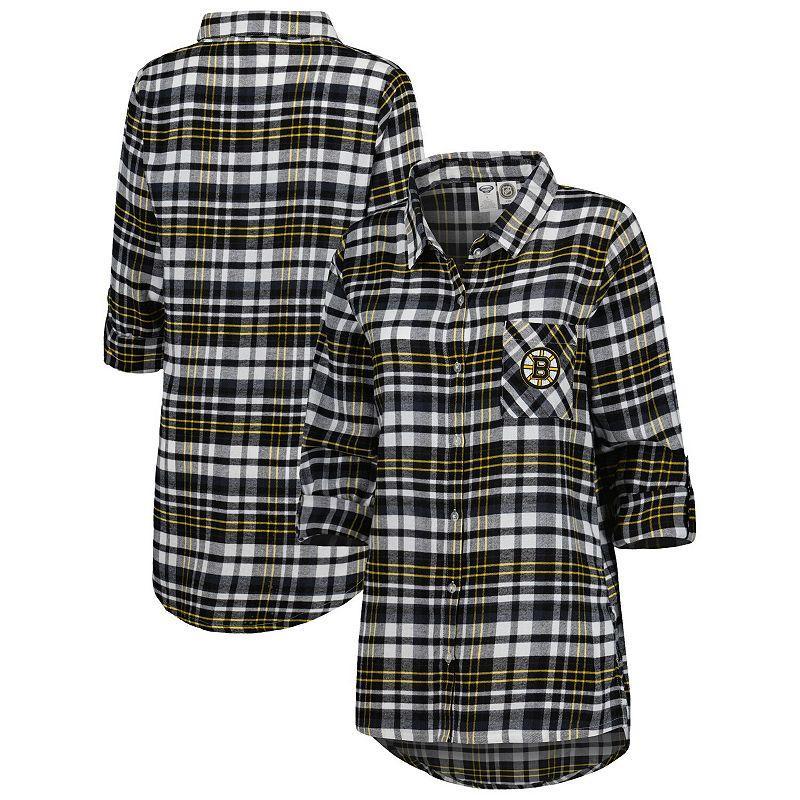 Womens Concepts Sport Black Boston Bruins Mainstay Flannel Full-Button Three-Quarter Sleeve Nightshirt Product Image