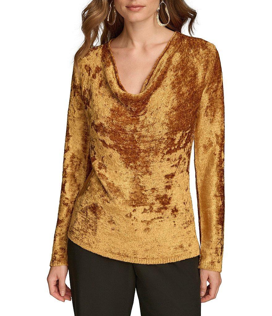 Donna Karan Cowl Neck Long Sleeve Knit Sweater Top Product Image