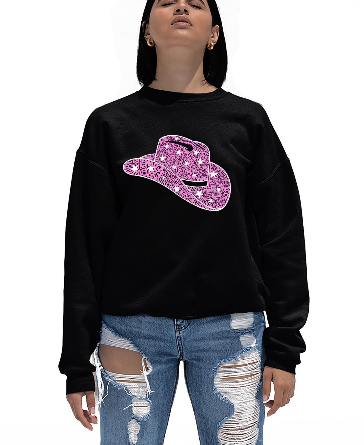 La Pop Art Womens Word Art Cowgirl Hat Crewneck Sweatshirt Product Image