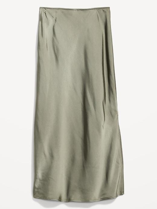 High-Waisted Satin Midi Slip Skirt Product Image