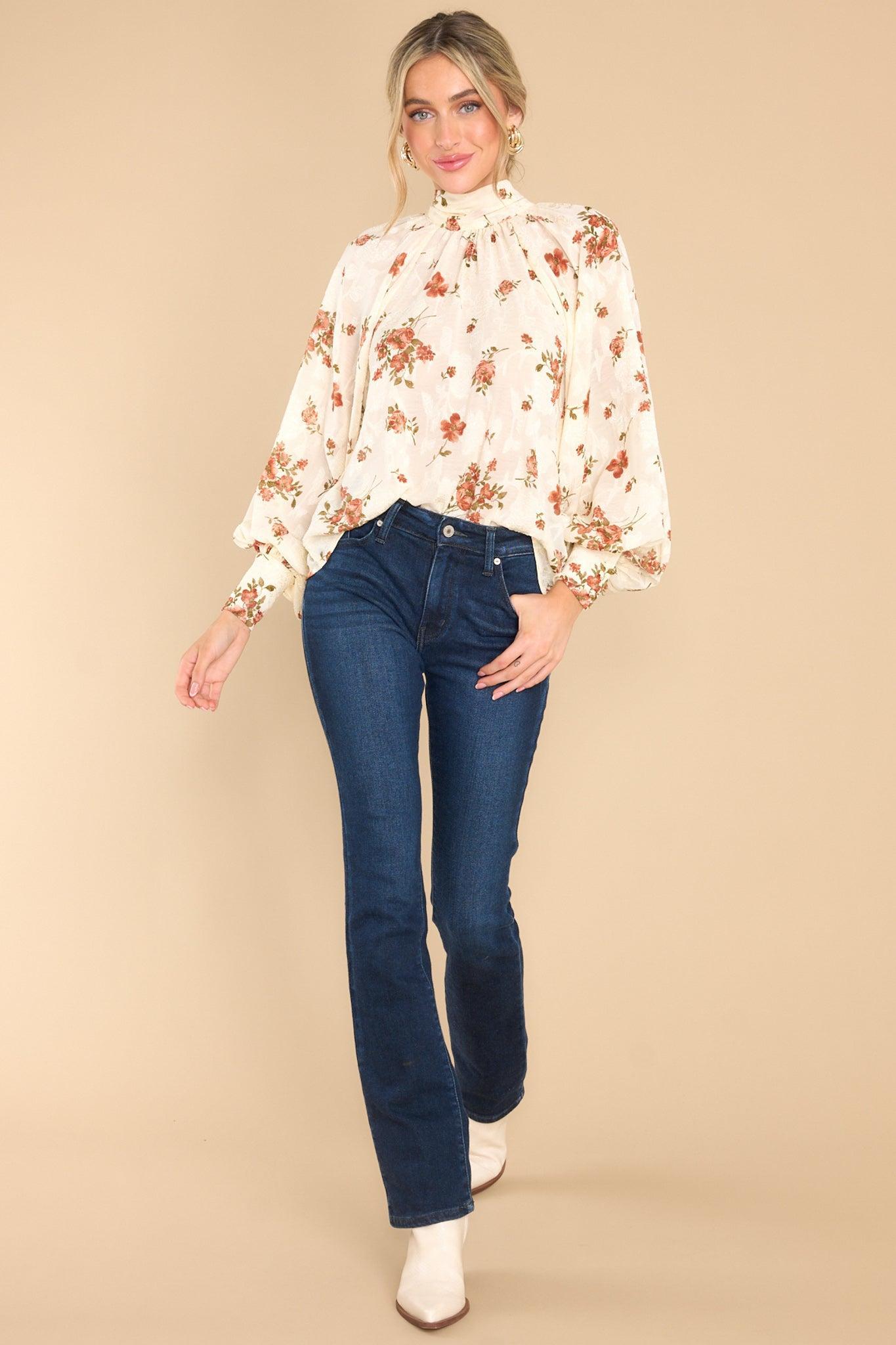 Aura Alluring Appeal Ivory Floral Print Top Product Image