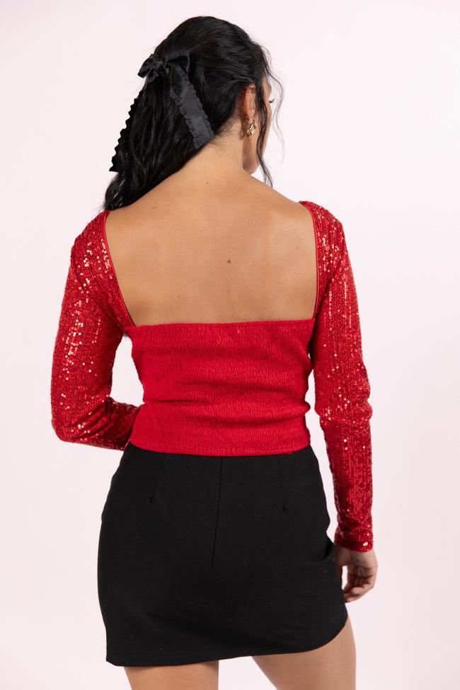 Tidings To You Red Smocked Back Sequin Top FINAL SALE Product Image