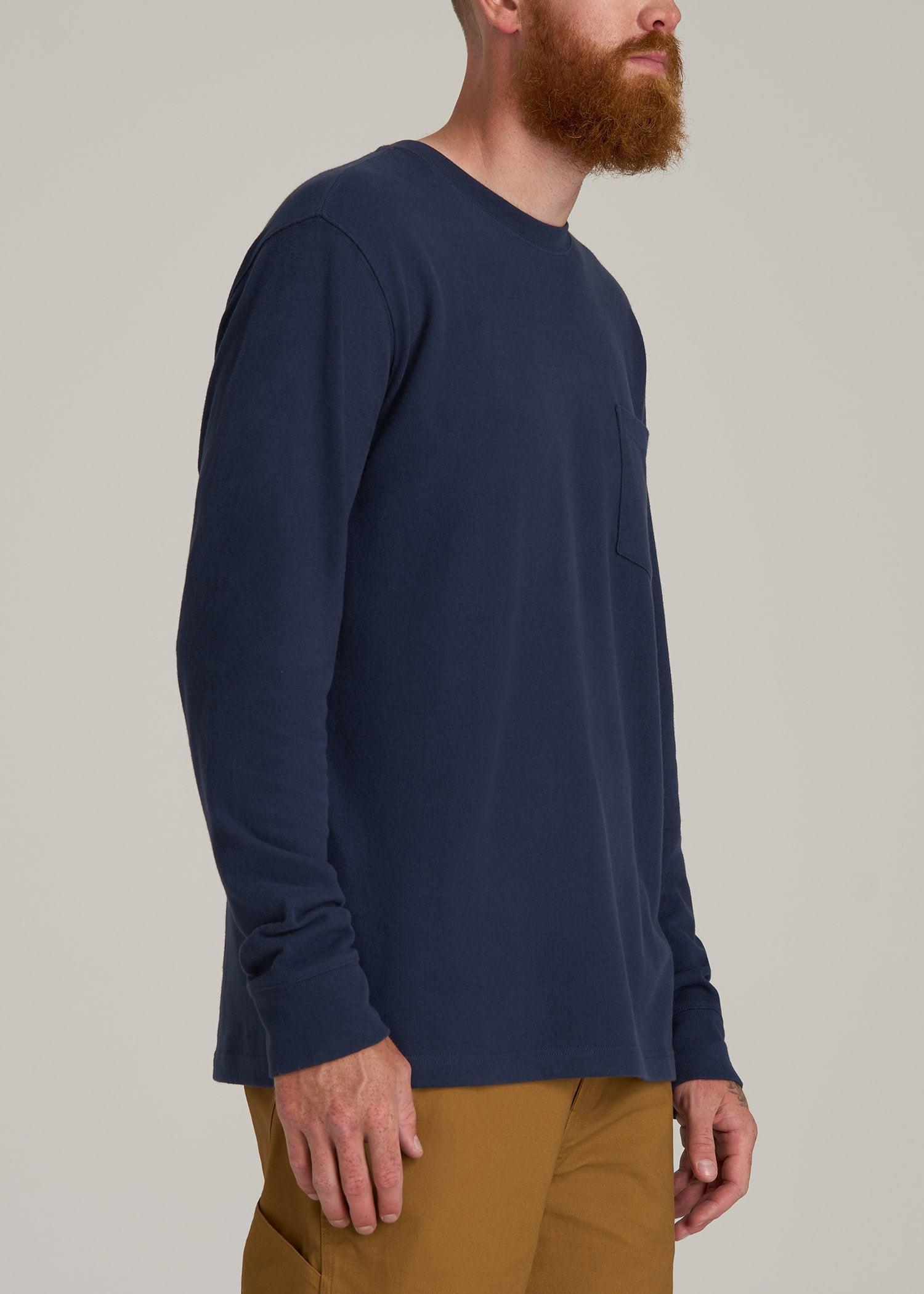 LJ&S Long Sleeve Workwear Pocket Tall Men's Tee in Midnight Navy Male Product Image