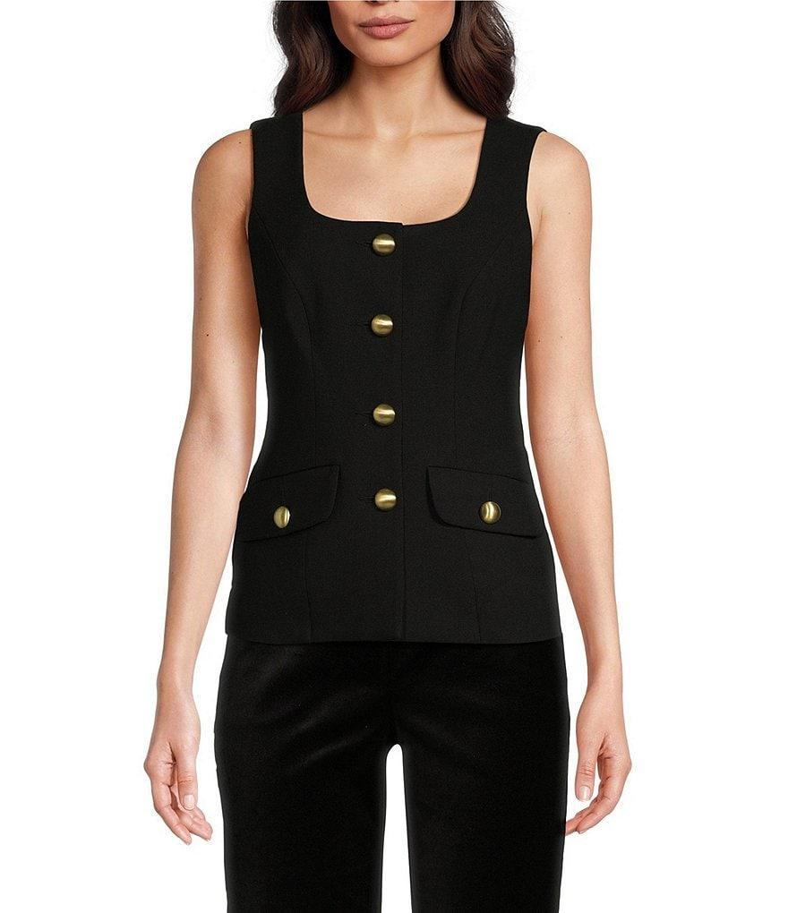 Trina Turk Juliette 2 Stretch Woven Square Neck Sleeveless Button Front Top Product Image