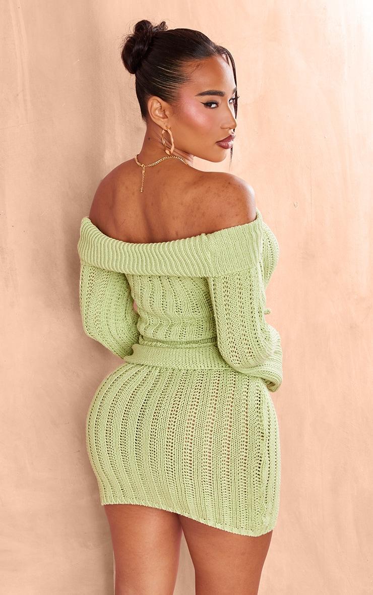 Shape Sage Khaki Knit Bardot Extreme Crop Sweater Product Image