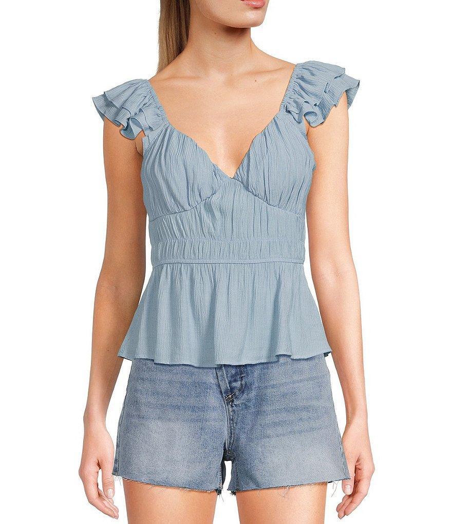 Blu Pepper V-Neck Flutter Short Sleeve Peplum Top Product Image