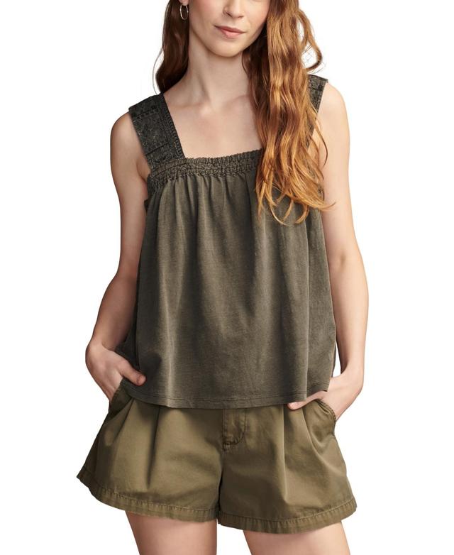 Lucky Brand Womens Embroidered-Yoke Cotton Sleeveless Tank Top Product Image