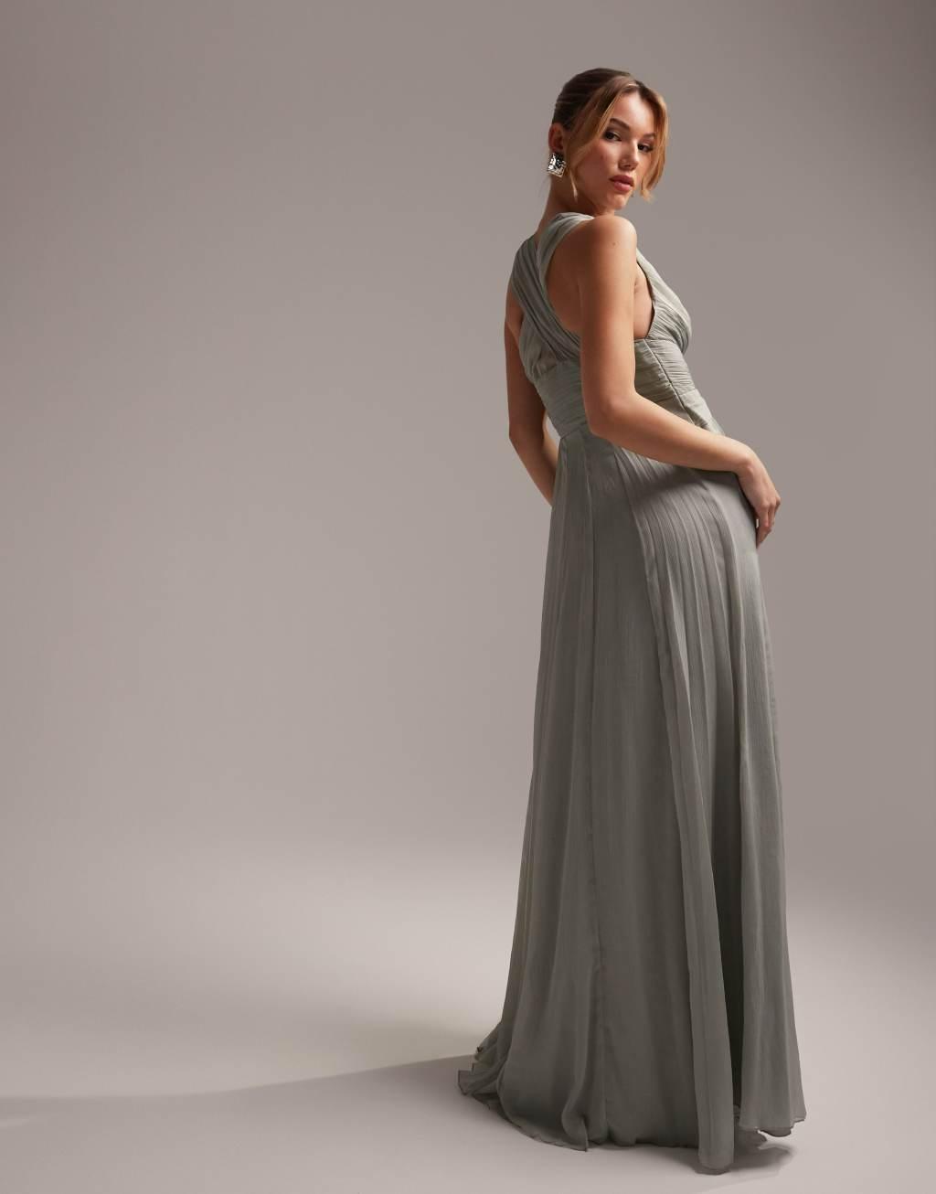 ASOS DESIGN Bridesmaid ruched bodice drape maxi dress with wrap waist Product Image