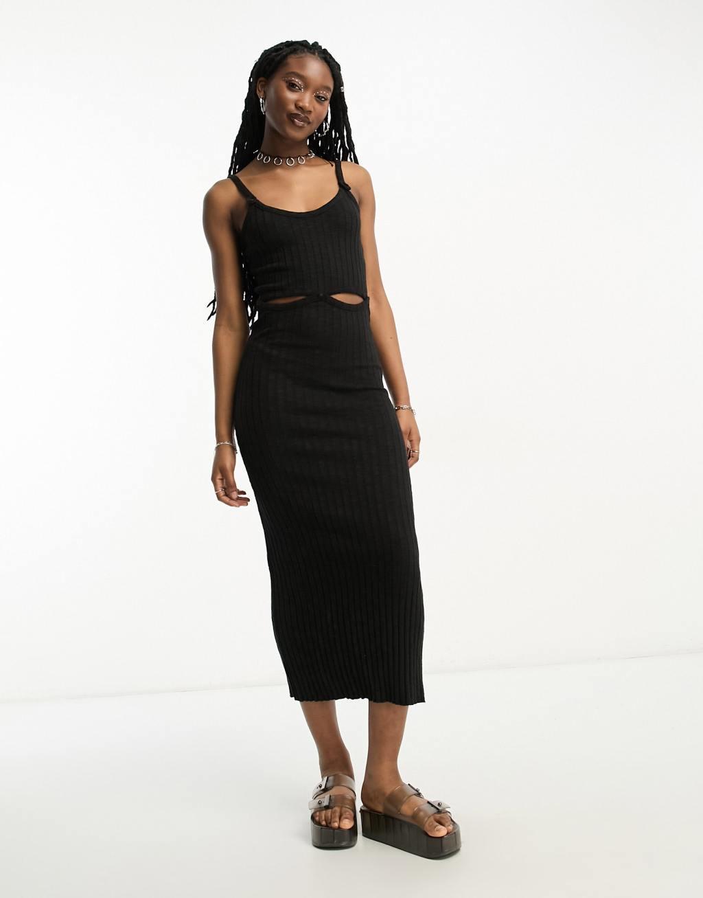 COLLUSION heavy rib cut out cami maxi dress in black  Product Image