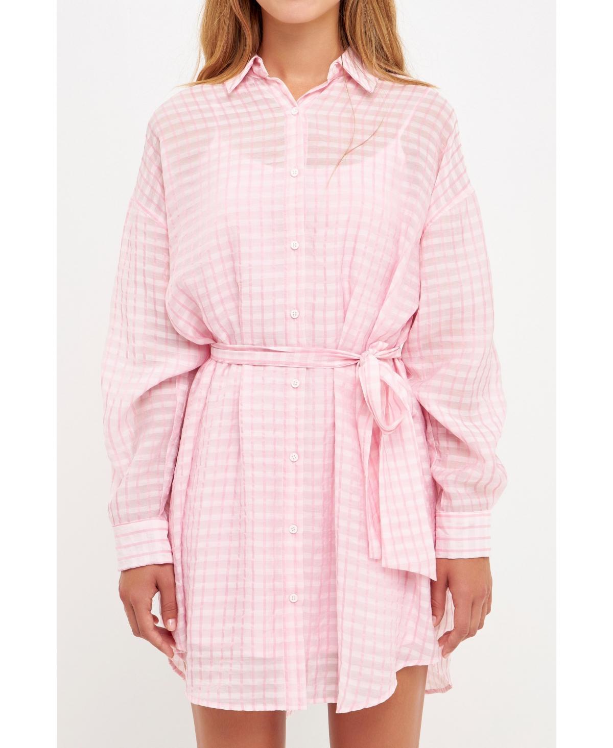 Womens Striped Belted Tunic Shirt Dress Product Image