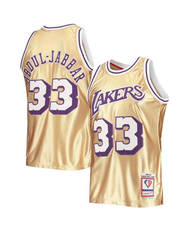 Mens Mitchell & Ness Kareem Abdul-Jabbar Gold Los Angeles Lakers 75th Anniversary 1983-84 Hardwood Classics Swingman Jersey - Gold Product Image