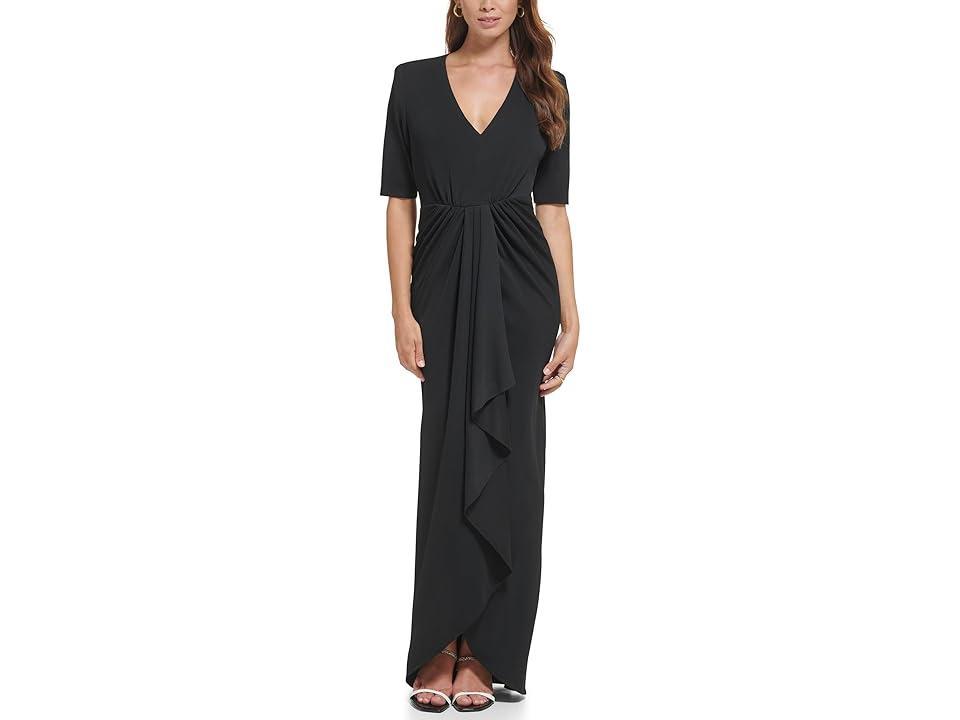 Calvin Klein 3/4 Sleeve Gown with Front Ruched Women's Clothing Product Image