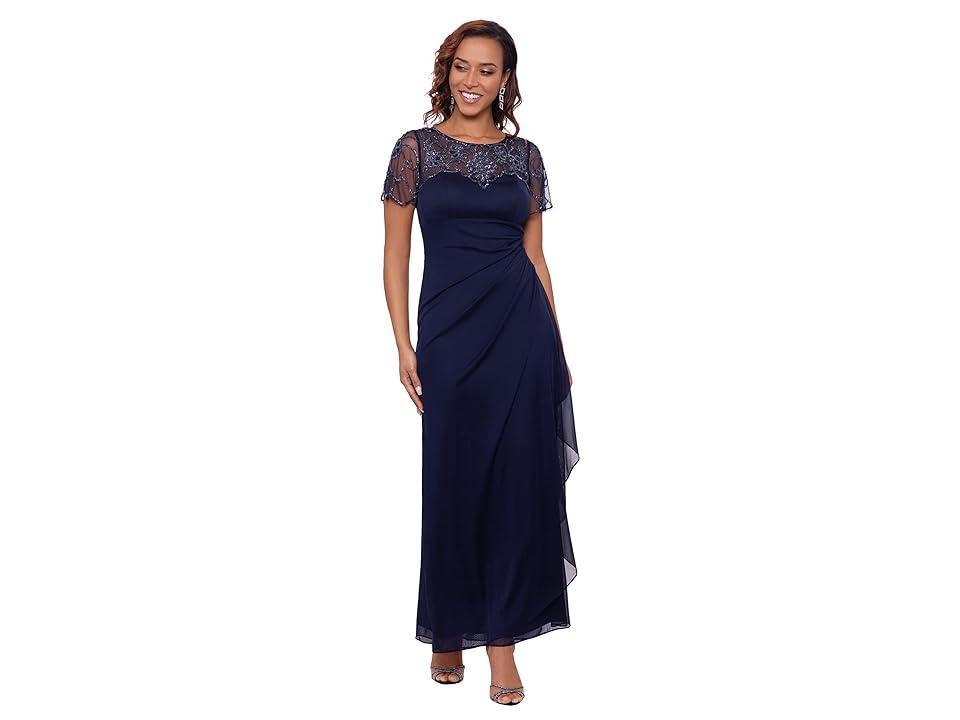 Xscape Illusion Boat Neck Short Sleeve Gown Product Image