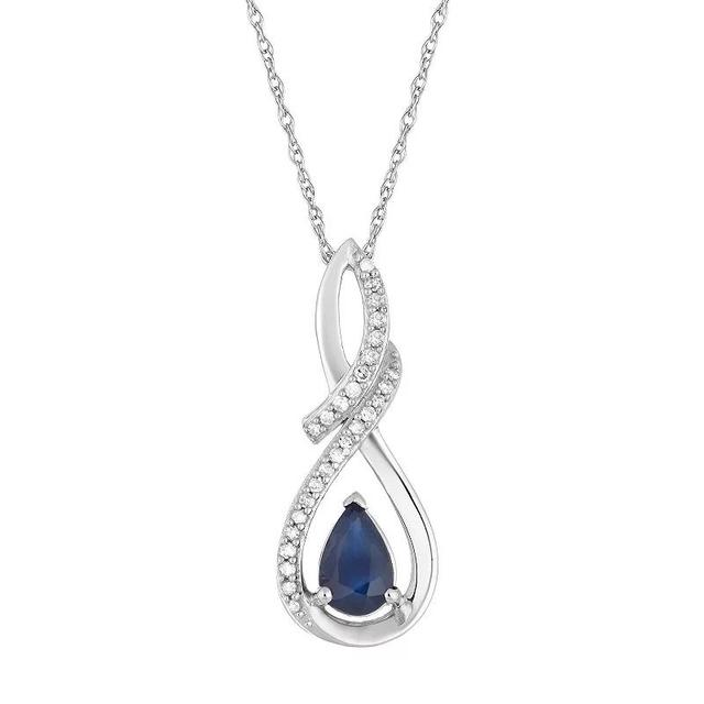 10k White Gold Sapphire & Diamond Accent Drop Pendant Necklace, Womens 10k Whgold Product Image