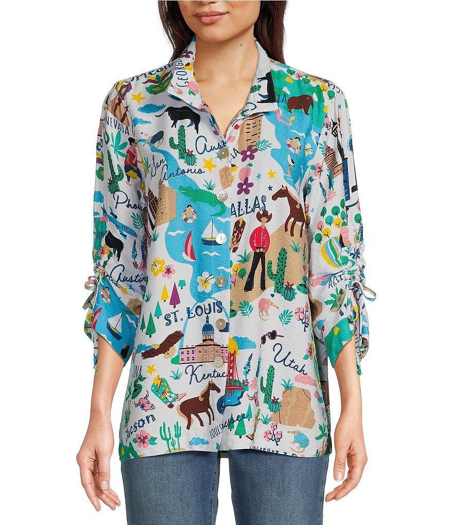 John Mark Novelty Print Collar Neck 3/4 Sleeve Top Product Image