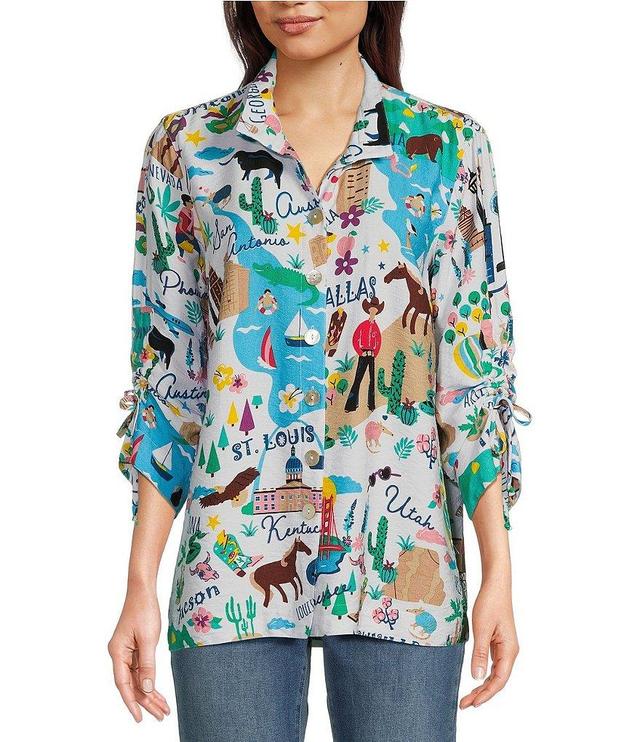 John Mark Novelty Print Collar Neck 3/4 Sleeve Top Product Image