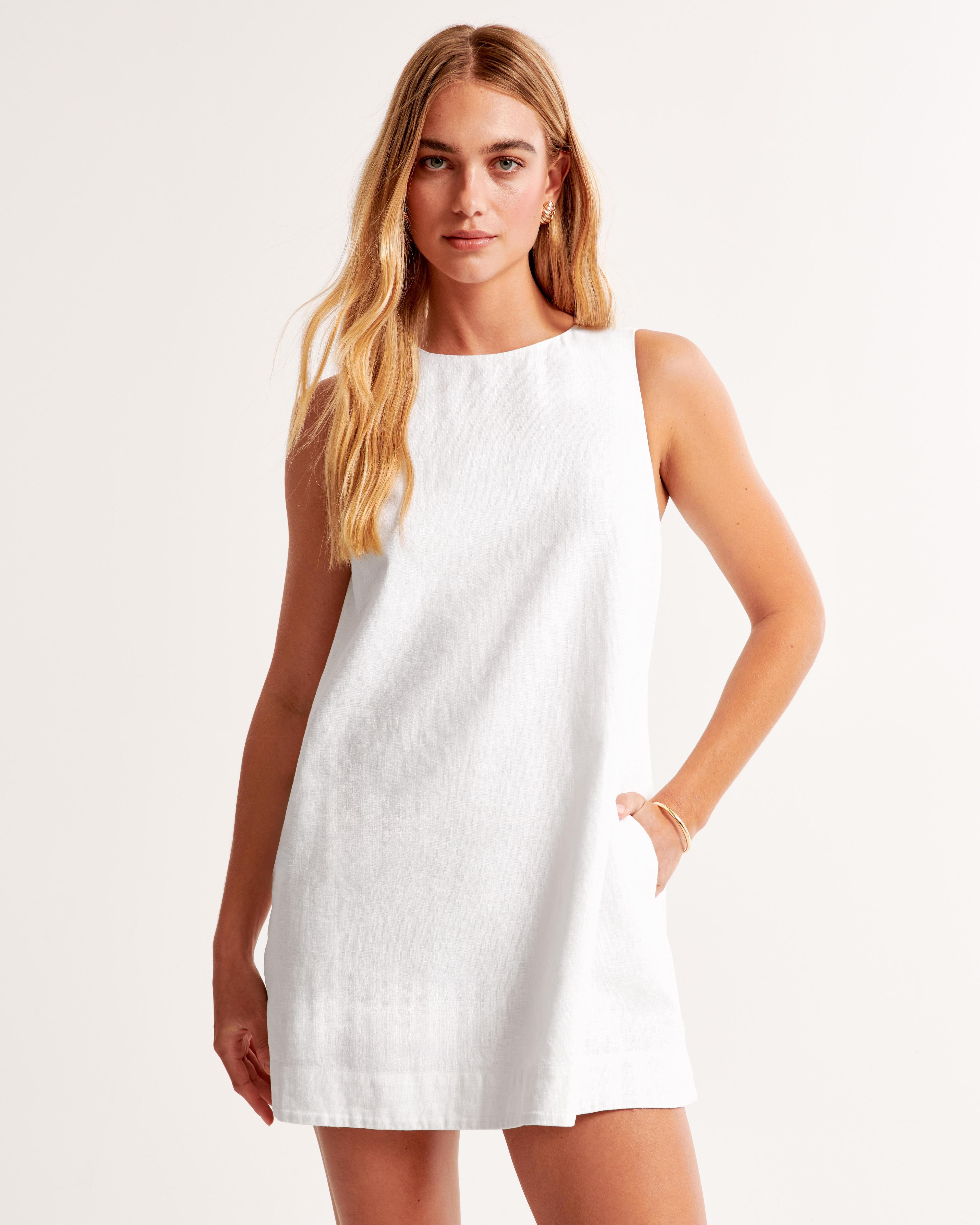 High-Neck Linen-Blend Mini Dress Product Image