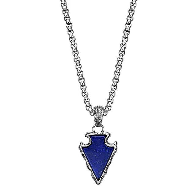 Mens LYNX Stainless Steel Blue Lapis Arrowhead Pendant Necklace Product Image