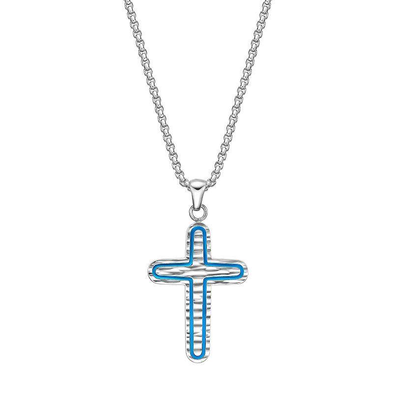 Mens LYNX Stainless Steel Textured Cross Pendant Necklace Gold Tone Product Image