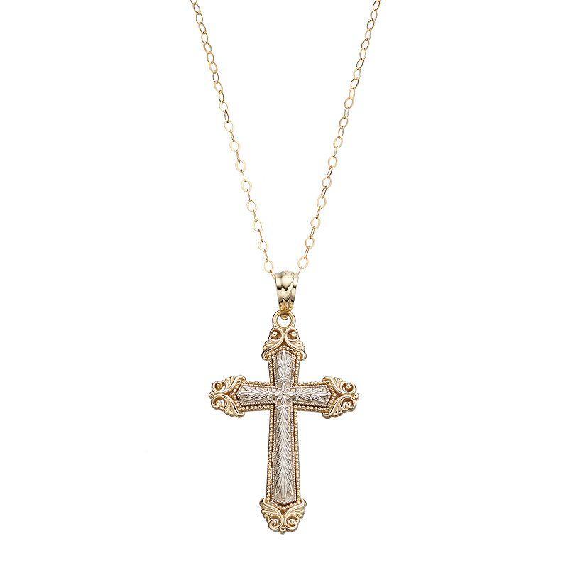 Two Tone 10k Gold Filigree Cross Pendant, Womens, 10k 2 Tone Product Image