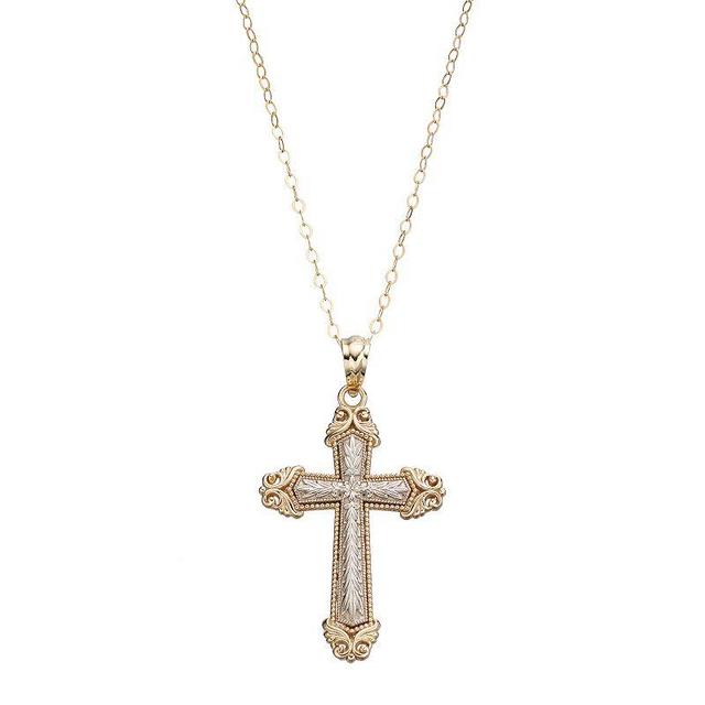 Two Tone 10k Gold Filigree Cross Pendant, Womens, 10k 2 Tone Product Image