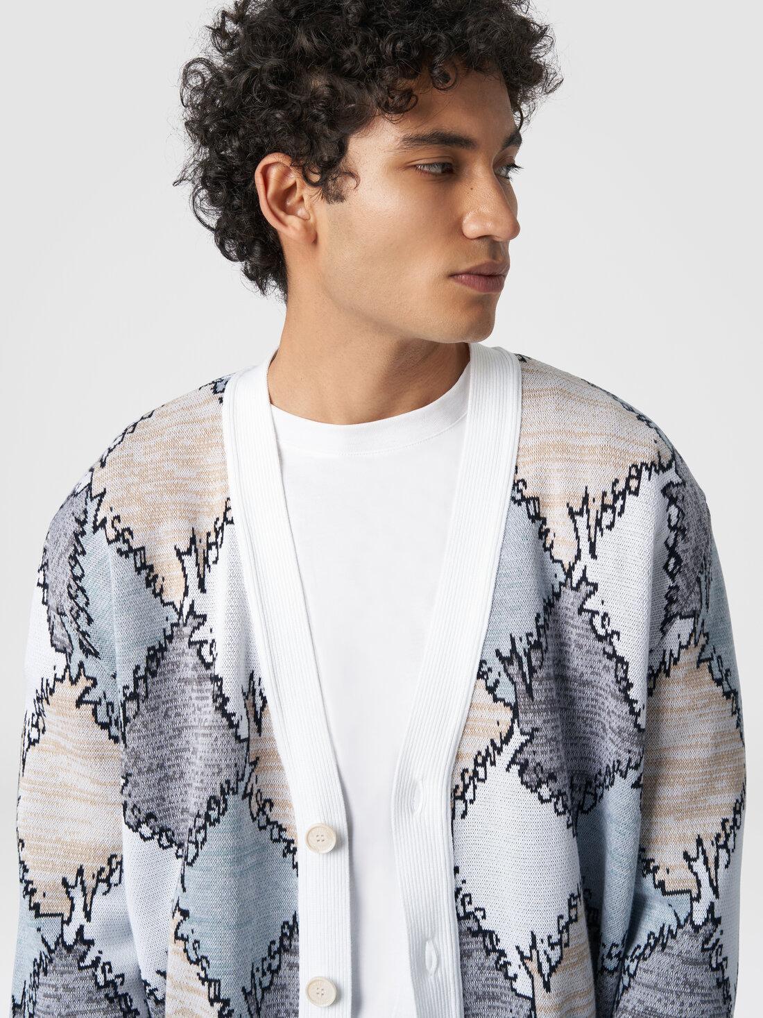 Cardigan in diamond cotton with logo lettering Beige | Missoni product image