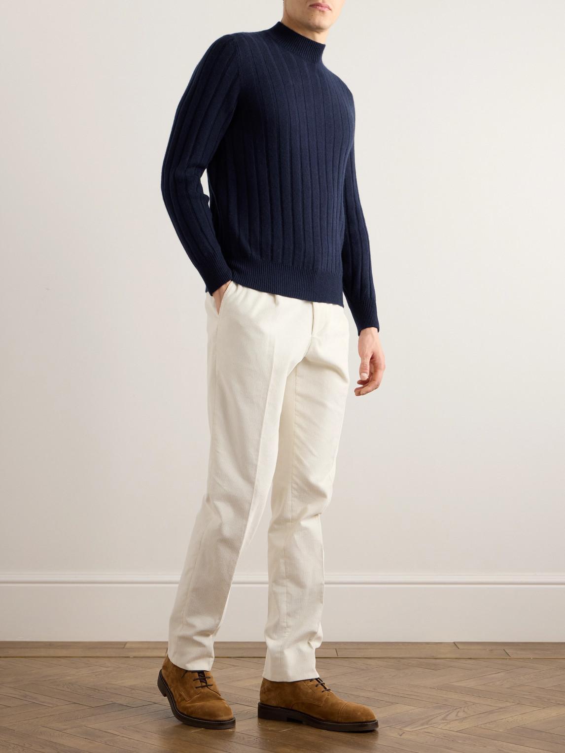 Ribbed Cashmere Sweater In Blue Product Image